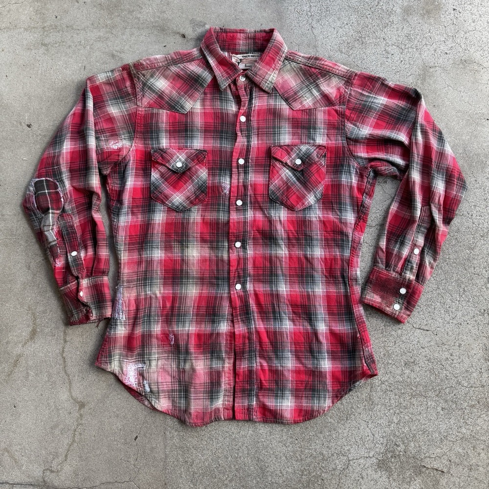 Vintage 50s Penney's Ranchcraft Sanforized Cotton Flannel Red Small Western
